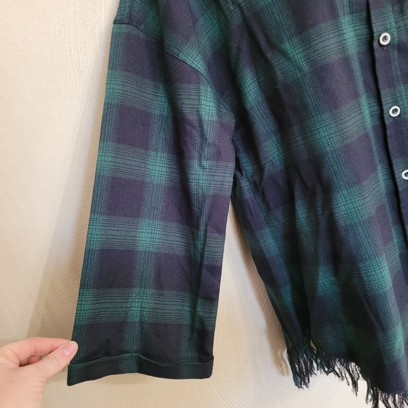 Emory Park Green Blue Plaid Button Down Flannel with Fringe Shirt Women's Medium - Picture 4 of 10